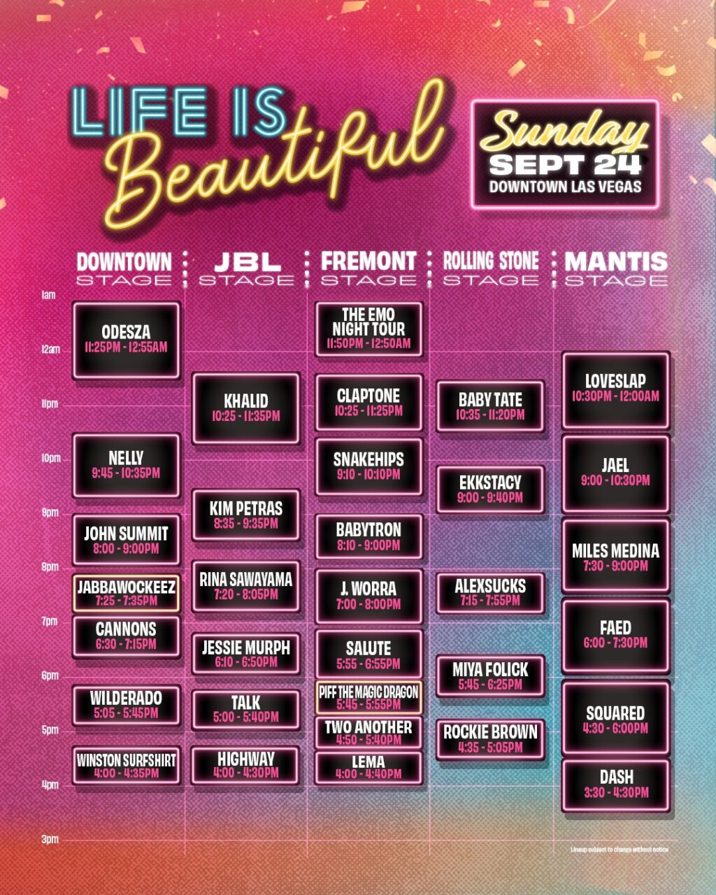 Life is Beautiful Schedule & Set Times